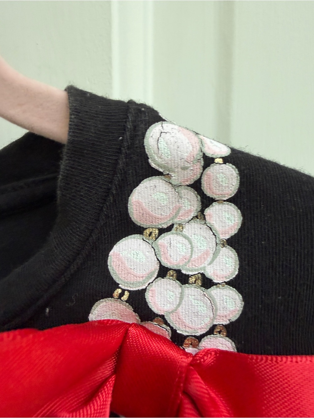 kate spade Girls 4 Y Black Long-Sleeve Dress Pink Bead Print & Red Bow Accent - Picture 3 of 6